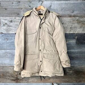 Eddie Bauer VTG Mens Ridge Line Goose Down Parka Jacket L Tan Expedition Winter